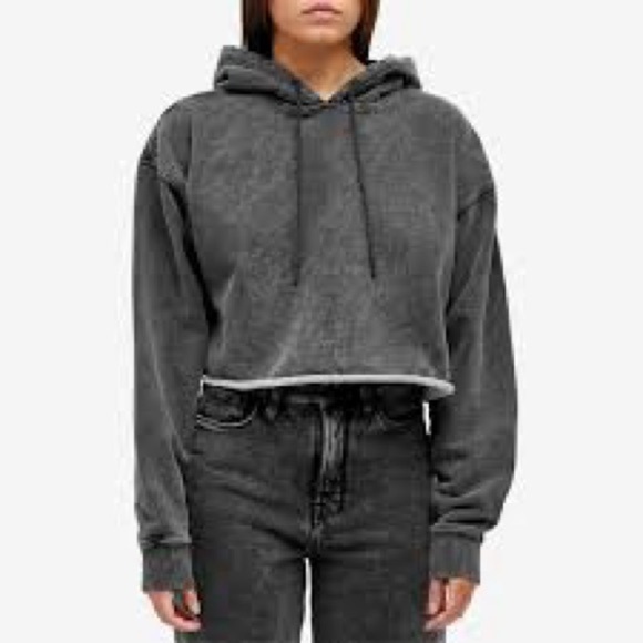 Good American Tops - Good American Women's Jeanius Terry Crop Hoodie in Black
